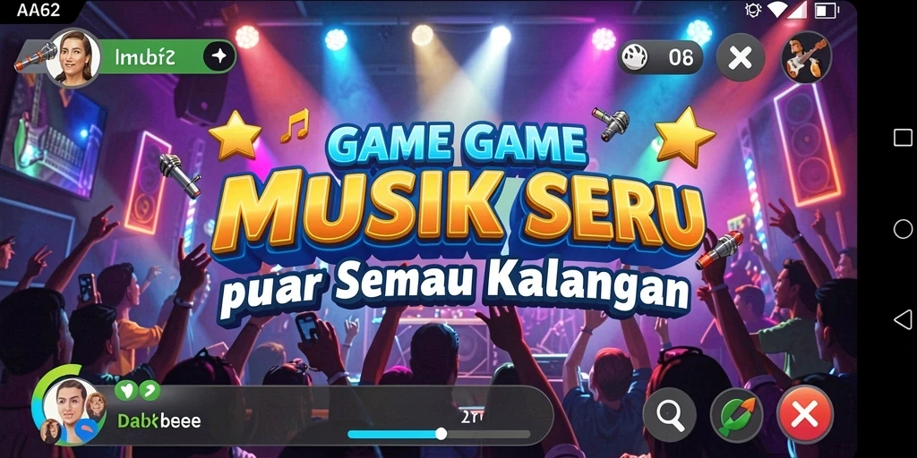 Screenshot gameplay AA62 menampilkan pemain menikmati musik dan tantangan.