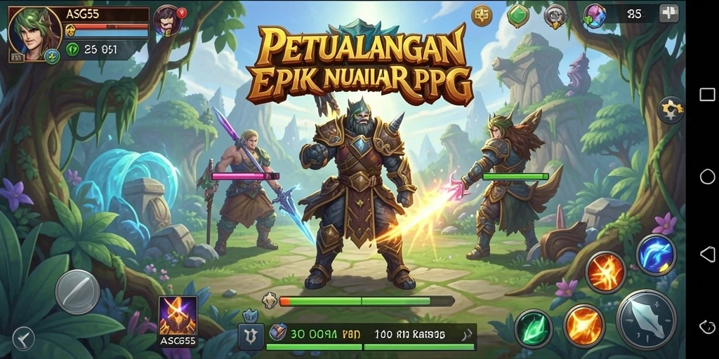 Screenshot ASG55 menampilkan aksi seru dalam pertempuran RPG.