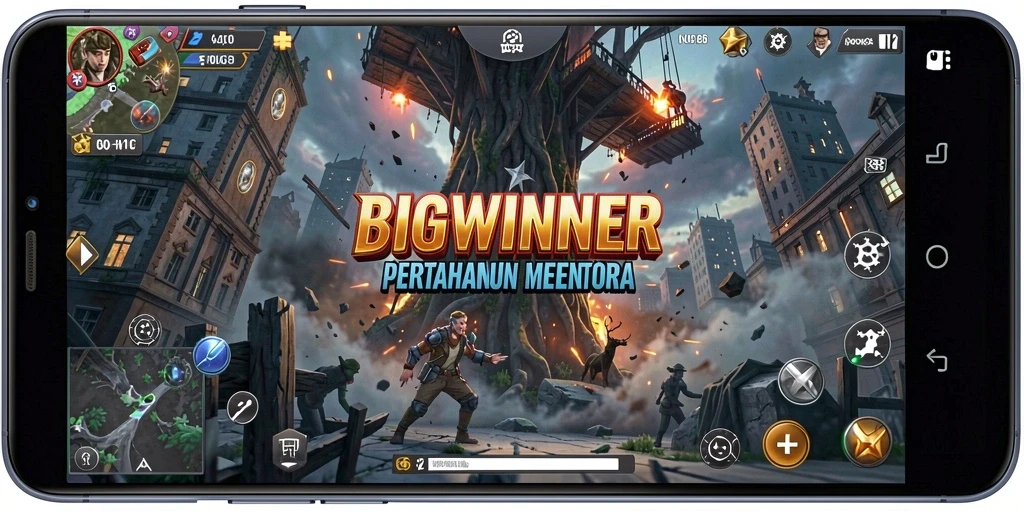 Tampilan gameplay menara pertahanan yang menegangkan dalam BIGWINNER.