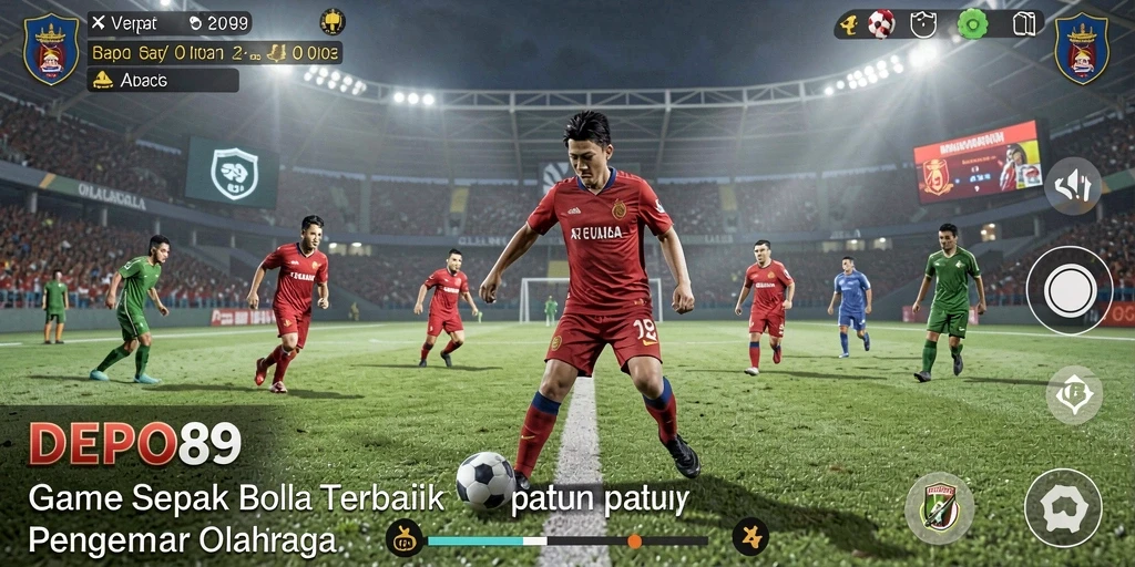 Tangkapan layar utama DEPO89 menampilkan aksi seru dalam permainan sepak bola.