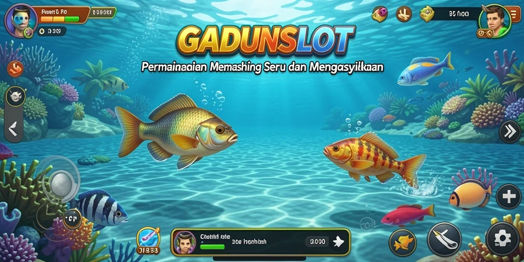 Tampilan screenshot utama GADUNSLOT menampilkan aksi memancing yang seru.