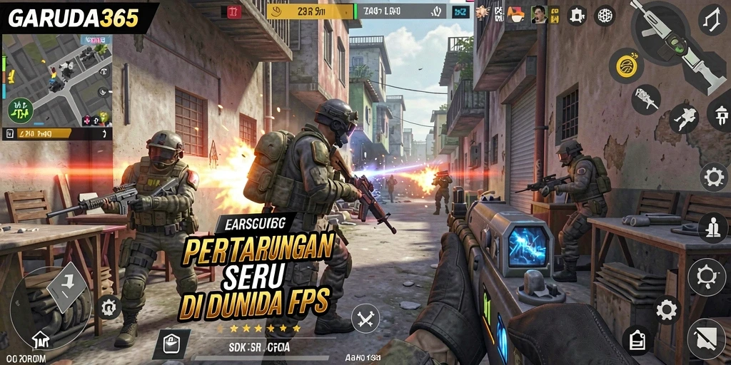 Screenshot GARUDA365 menampilkan aksi tembak-menembak yang mendebarkan dan realistis.