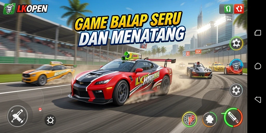Screenshot gameplay LKOPEN dengan balapan yang mendebarkan.