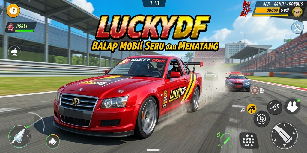 Screenshot gameplay LUCKYDF dengan balapan yang intens.