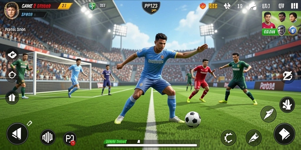 Screenshot utama PP123 menampilkan aksi seru gameplay olahraga.