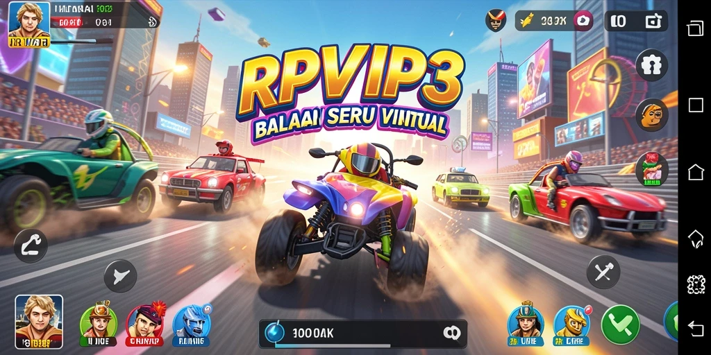 Screenshot gameplay RPVIP3 menampilkan balapan mendebarkan dan grafis yang menawan.