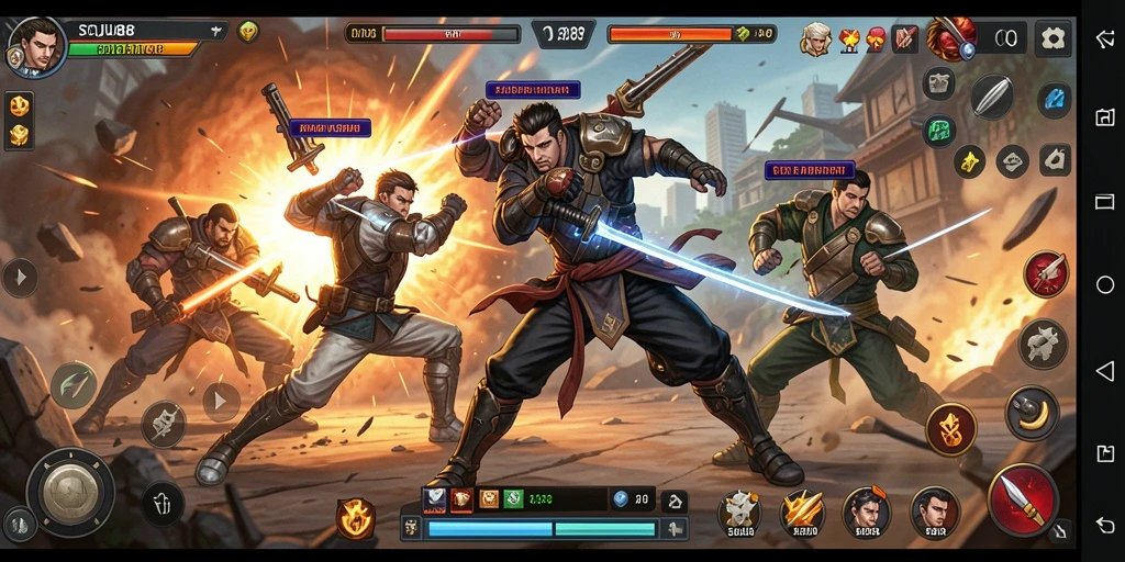 Gameplay seru dengan karakter bertarung dalam arena menegangkan.