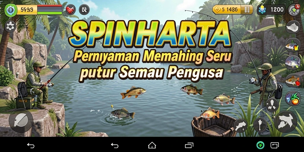 Tampilan gameplay SPINHARTA yang mendebarkan dan realistis saat memancing.