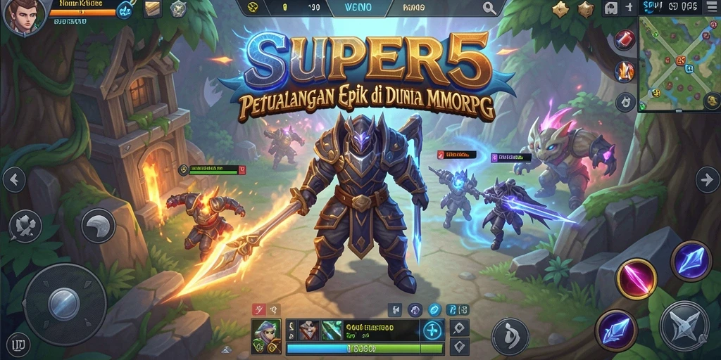 Screenshot gameplay SUPER5 menampilkan aksi pertempuran yang dinamis dan grafis memukau.