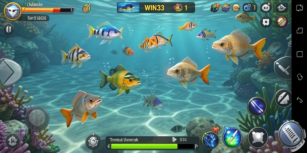 Tampilan gameplay seru dari WIN33 saat menangkap ikan.